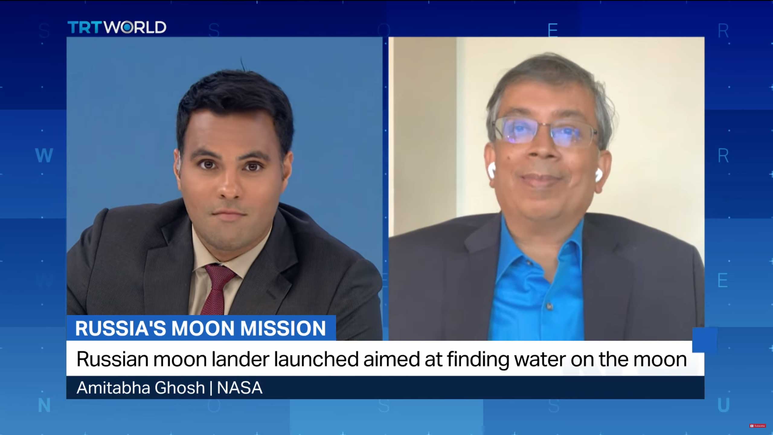 Dr. Amitabh Ghosh, a NASA Scientist and Advisor RLaCM interviewed by TRT World Now on lunar missions on the South Pole of the Moon